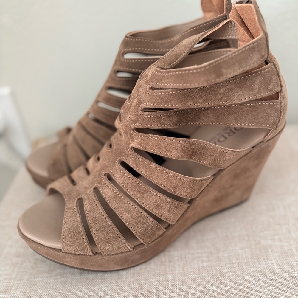 Cordani Brown Suede Cutout Gladiator Wedge Sandals Made In Italy